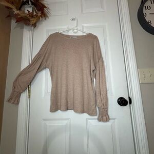 Elegant Tan Blouse with Ruffled Cuffs